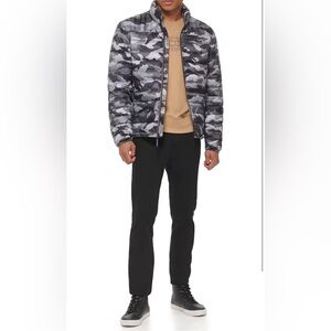 Tommy Hilfiger Men's Lightweight Packable Puffer Jacket Grey Camouflage 2XLT